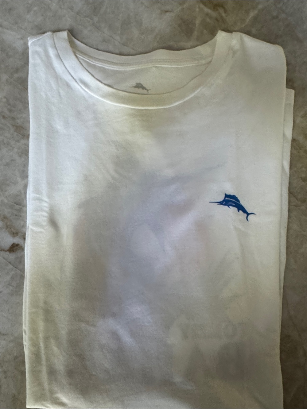Tommy Bahama White Short Sleeve Tee with Blue Marlin Logo